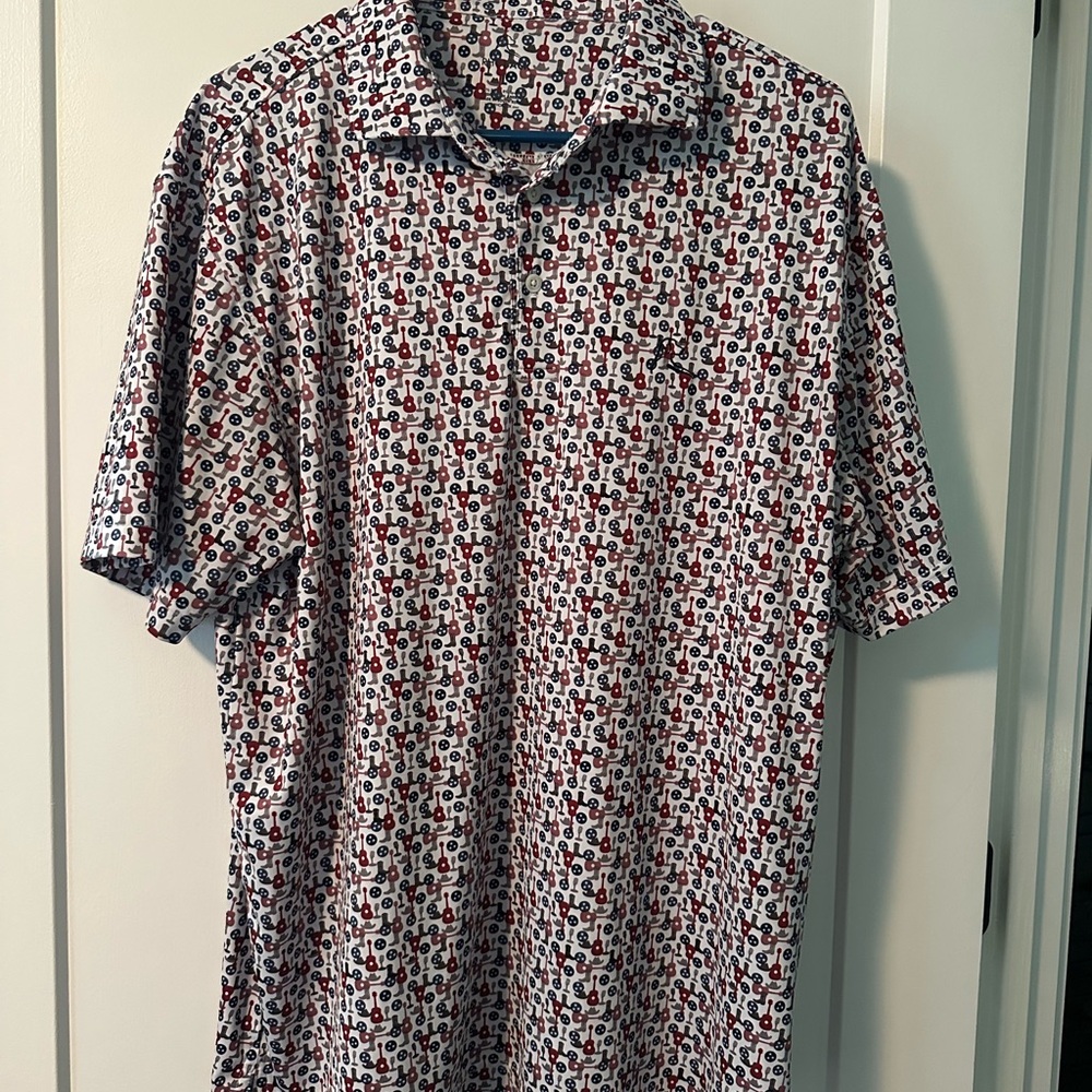 Rhoback Red and White Polo Shirt Geometric Design with Tennessee Flag!